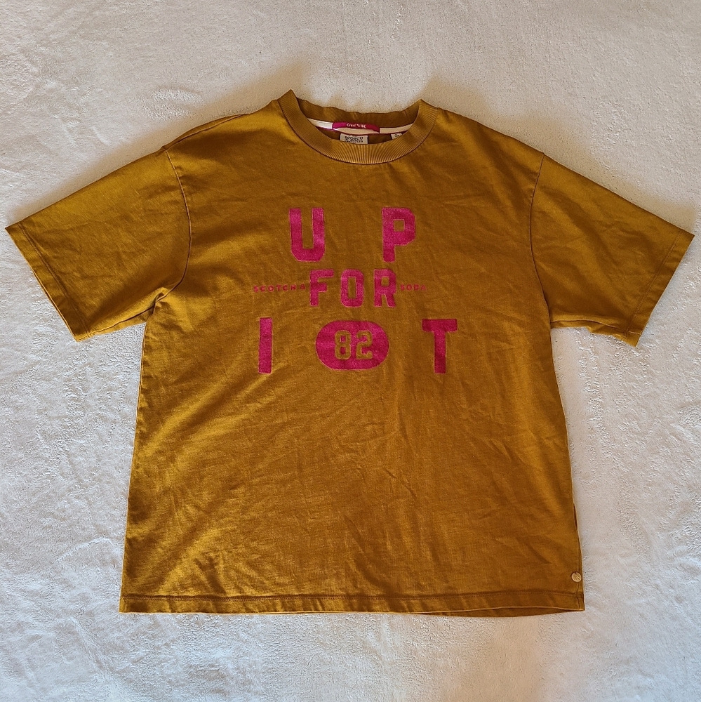 Scotch & Soda Mustard Brown Pink Up For It Tee Size M
